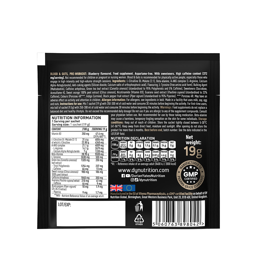 Blood &amp; Guts PreWorkout Sachet 19 g